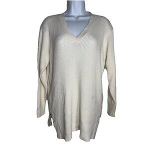 Quince White Organic Cotton Fisherman Side Zip Maternity Nursing Sweater Medium